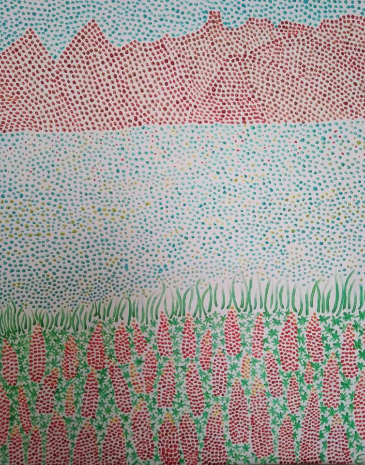lupins lac Tekapo ,Nouvelle-Zélande.
pigments et peinture acrylique sur toile 81x65